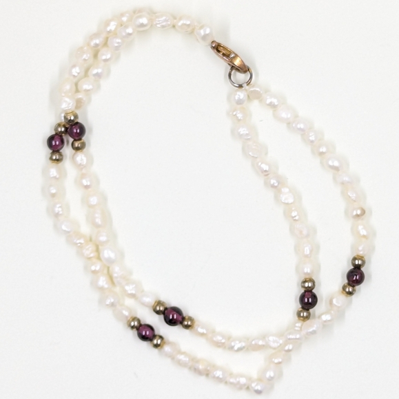 Jewelry - White Oval Freshwater Pearl & Amethyst Double Bracelet